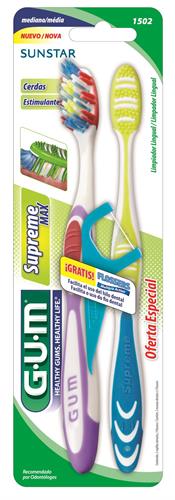 Foto CEPILLO DENTAL C/LIMPIA C/CERDAS MEDIUM 2X1 /3UN FLOSSERS GRATIS GUM MASAJEADOR de